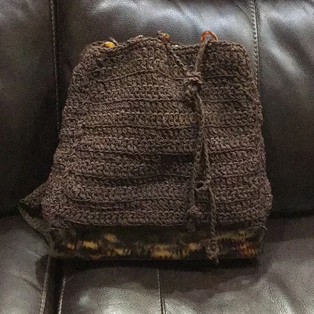 Carrie Forbes Brown Macrame Crochet Woven Tortoise Shell Backpack - Picture 6 of 12